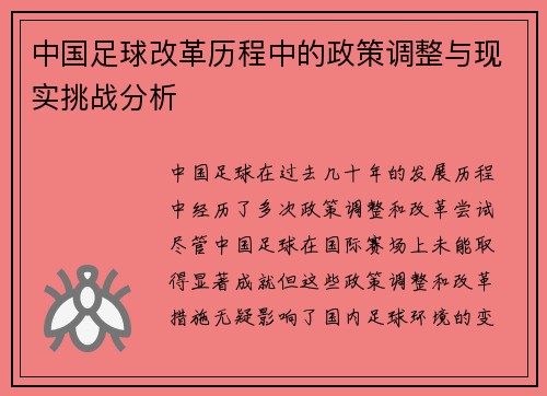 中国足球改革历程中的政策调整与现实挑战分析